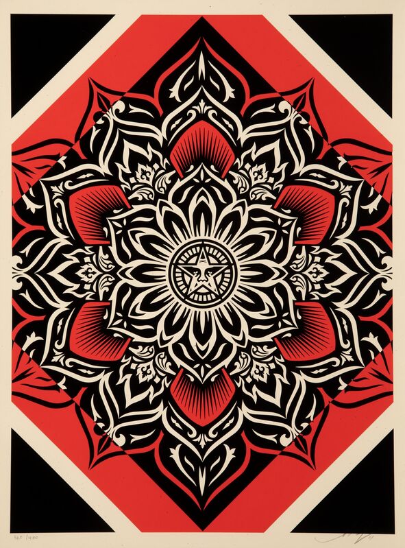 Shepard Fairey, ‘Diamond Lotus (Red)’, 2011, Print, Screenprint in colors on speckled cream paper, Heritage Auctions