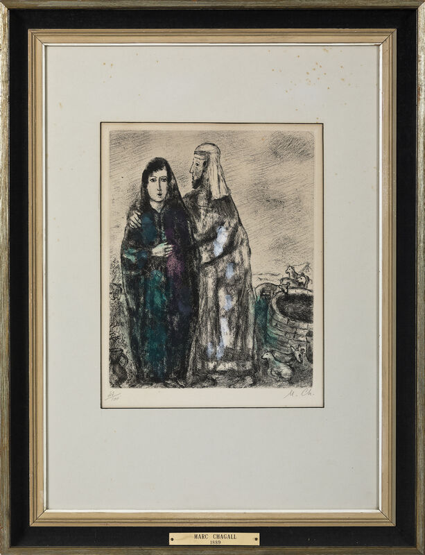Marc Chagall, ‘Rencontre de Rachel et de Jacob, The Songe de Jacob (2 Works)’, Print, Etching with hand coloring in gouache, Seoul Auction