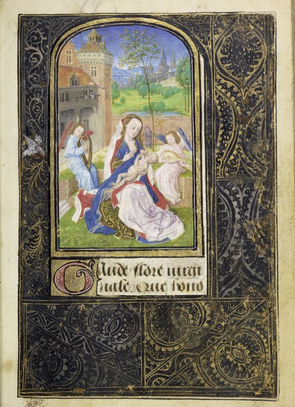 Lievan van Lathem, ‘The Virgin and Child with Angels’, 1469, Tempera colors, gold leaf, gold paint, silver paint, and ink on parchment, J. Paul Getty Museum