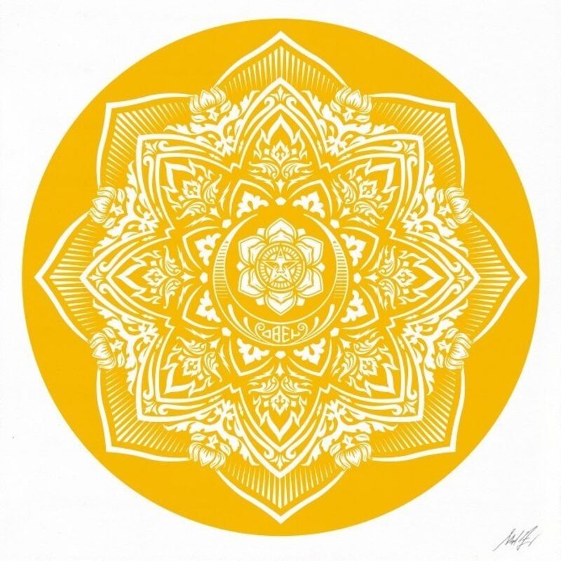 Shepard Fairey, ‘Yellow Mandala’, 2018, Print, Screen-print on 100% cotton white paper with deckled edges, Blackline Gallery