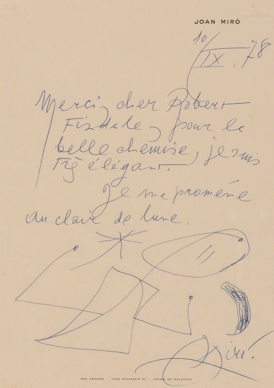 Joan Miró, ‘Two letters with drawings’, Other, Doyle