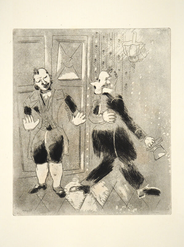 Marc Chagall, ‘The Swiss Footman Refuses Chichikov Entry’, 1948, Print, Etching, Goldmark Gallery