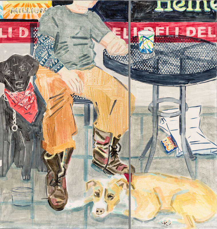 Stella Ebner, ‘Deli bag and lottery ticket (Gutter punk with his dogs)’, 2019, Print, Watercolor monoprint, Cade Tompkins Projects