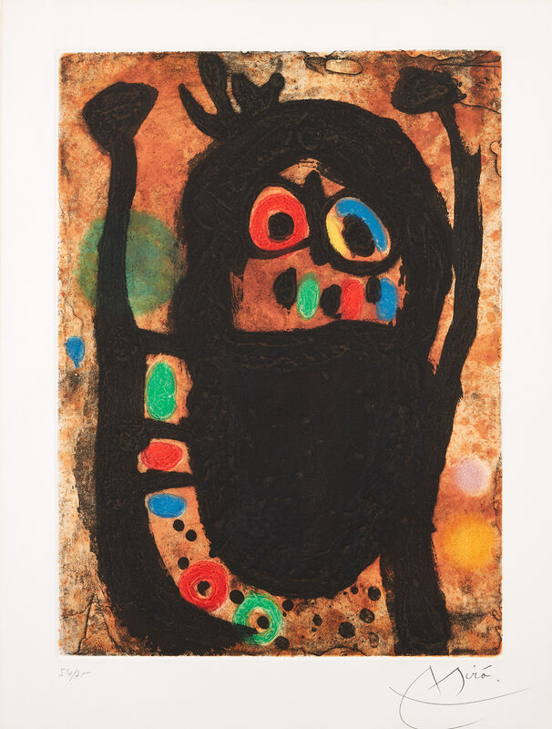 Joan Miró, ‘Femme aux bijoux (Woman with Jewelry) (D. 452)’, 1968, Print, Aquatint in colors with carborundum, on Mandeure rag paper, with full margins., Phillips