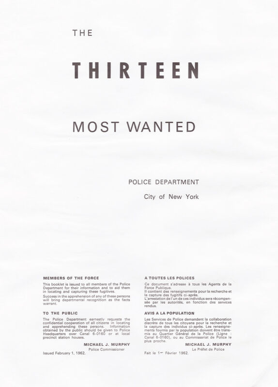 Andy Warhol, ‘The Thirteen Most Wanted Men - John Joseph Jr. with Dossier’, 1967, Print, Screenprint on paper, RestelliArtCo.