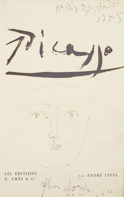 Pablo Picasso, ‘[Tête de femme]’, 1945, Drawing, Collage or other Work on Paper, Ink drawing on the title page from André Level's *Picasso*, 1928., Phillips