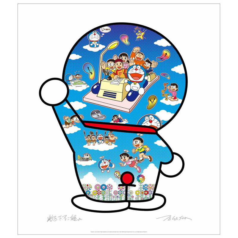Takashi Murakami, ‘DORAEMON, LET'S GO BEYOND THE DIMENSION WITH FUJIKO F. FUJIO ON A TIME MACHINE!’, 2020, Print, Offset print with silver and high gloss varnishing, Dope! Gallery