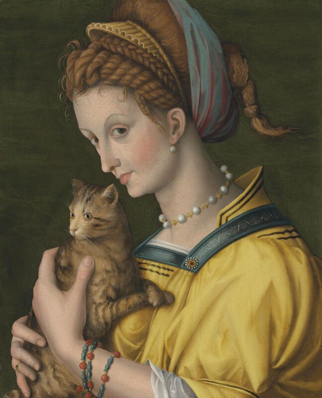 Antonio D'Ubertino Verdi (called Bachiacca), ‘Portrait of a young lady holding a cat’, Painting, Oil on panel, Christie's Old Masters 