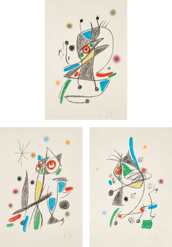 Joan Miró, ‘Maravillas con variaciones acrósticas en el jardín de Miró (Wonders with Acrostic Variations in Miró's Garden): plates 2; 4 and 12’, 1975, Print, Three lithographs in colors, on Arches and Japan paper, with full margins., Phillips