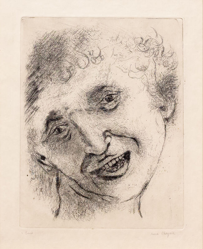 Marc Chagall, ‘Self Portrait with a Laughing Expression’, 1924-1925, Print, Etching and drypoint, Leslie Sacks Gallery