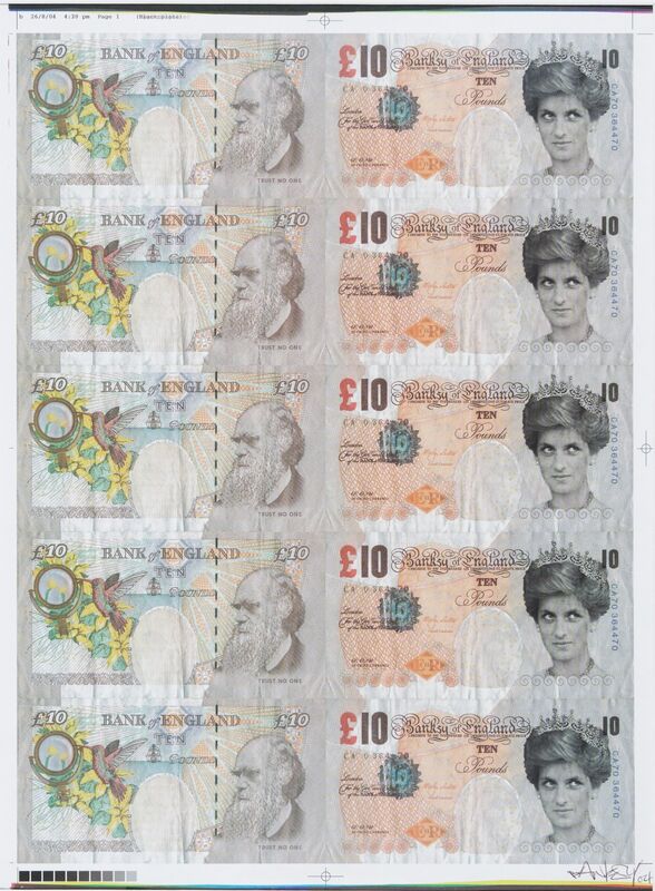 Banksy, ‘Di-Faced Tenners’, 2004, Print, Offset Lithograph printed in colours on both sides of the sheet, signed in black pen, with the publisher's blindstamp, Hicks Contemporary