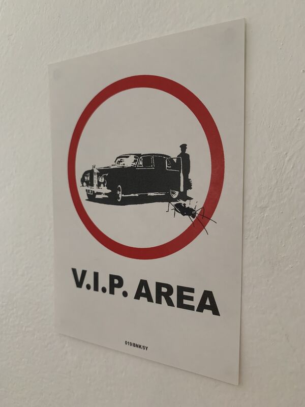 Banksy, ‘BANKSY "V.I.P AREA" STICKER LIMITED EDITION WITH PROVENANCE FROM LAZINC’, ca. 2004, Ephemera or Merchandise, Fasson Backed Sticker, Arts Limited