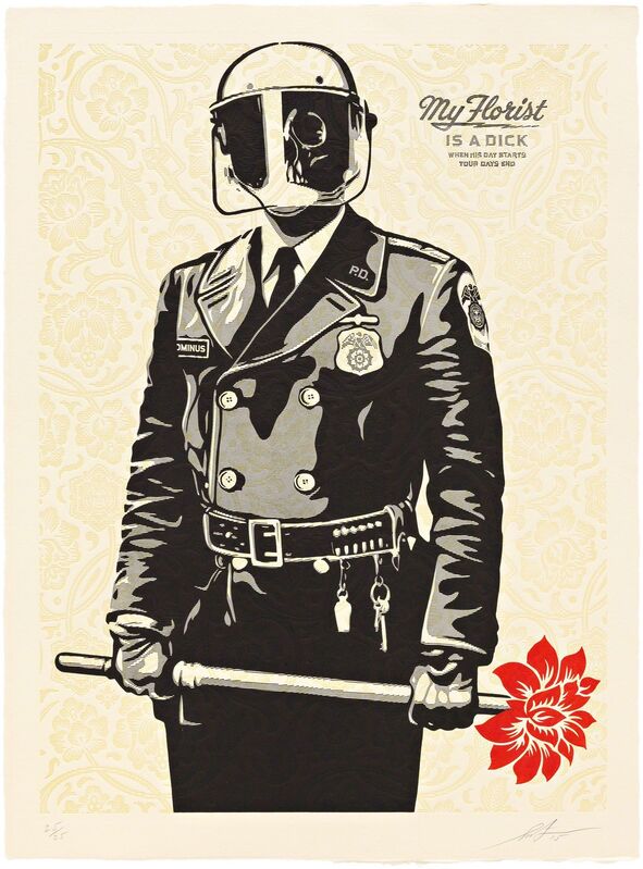 Shepard Fairey, ‘My Florist is a Dick’, 2015, Print, Three-color relief on handmade paper, Pace Prints