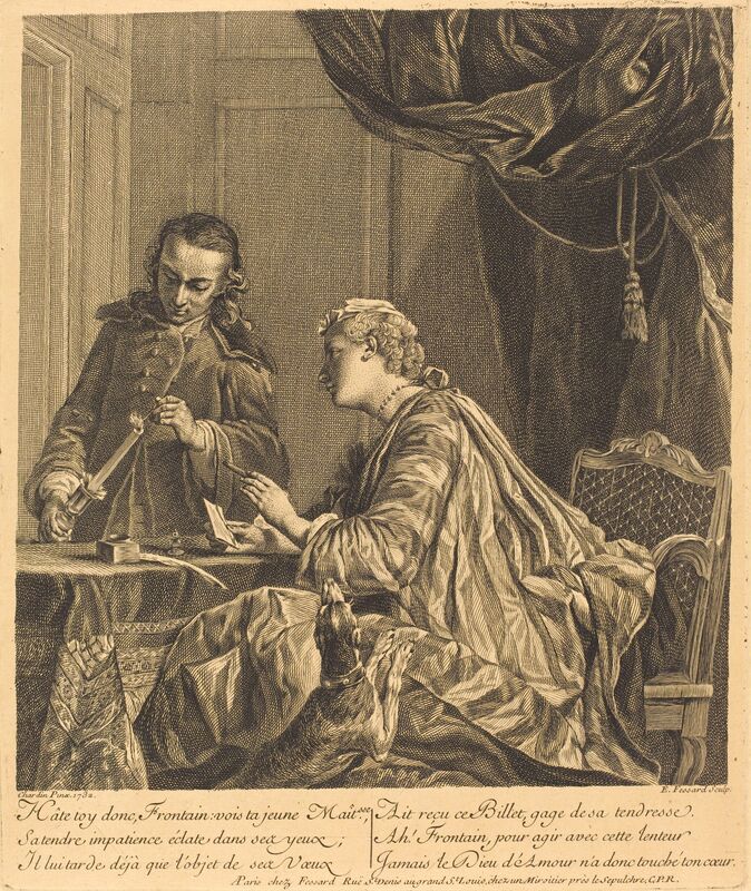Etienne Fessard after Jean Siméon Chardin, ‘Dame cachetant une lettre (Lady Sealing a Letter)’, 1738, Print, Engraving, National Gallery of Art, Washington, D.C.