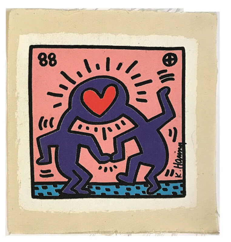 Keith Haring, ‘"Dr. Winkies Wedding Invitation", 1988, SILKSCREEN on CANVAS, with Original RSVP Invite ’, 1988, Print, Silkscreen on Canvas, VINCE fine arts/ephemera