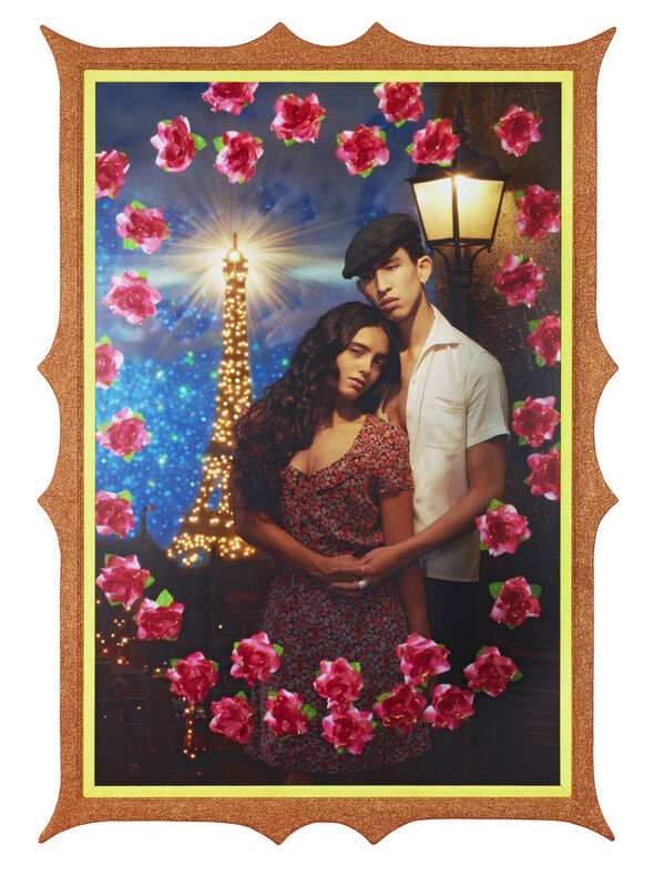 Pierre et Gilles, ‘The Lovers of Paris (Hafsia Herzi & Jonathan Eap)’, 2018, Mixed Media, Unique work: hand-painted photograph on canvas and framed by artists, Templon
