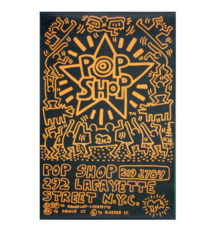Keith Haring, ‘"POP SHOP", 1985, Street Advertising Past-Up Poster, NYC Shop’, 1985, Print, Lithograph on bond paper, VINCE fine arts/ephemera