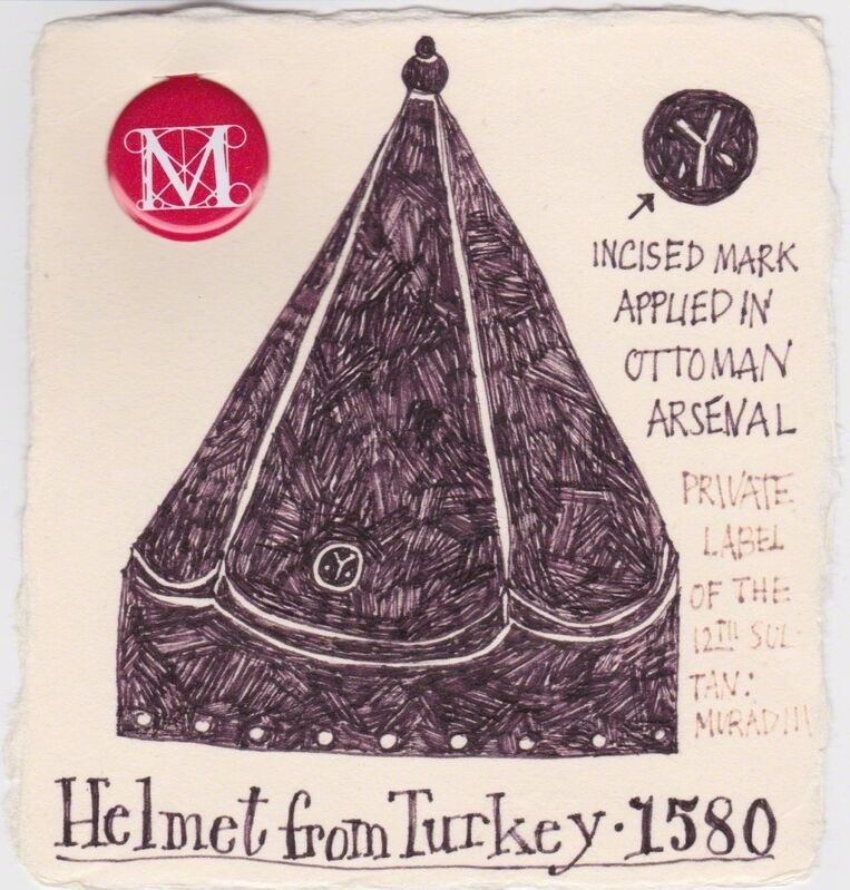 Victoria Behm, ‘Helmet from Turkey - 1580’, ca. 2011, Drawing, Collage or other Work on Paper, Ink, metal on paper, 440 Gallery 