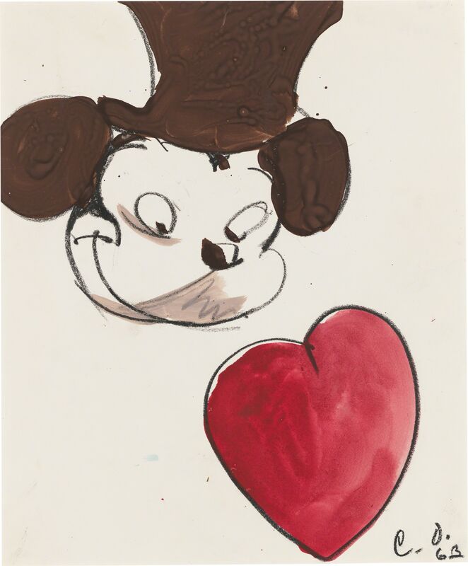 Claes Oldenburg, ‘Study for Announcement for One-Man Show at Dwan Gallery—Mickey Mouse with Red Heart’, 1963, Drawing, Collage or other Work on Paper, Wax crayon and watercolor on paper, National Gallery of Art, Washington, D.C.