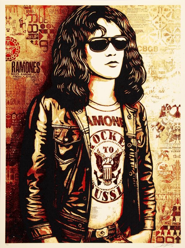 Shepard Fairey, ‘Tommy Ramone Collage (Gold and Red) (two works)’, 2016, Print, Screenprints in colors on speckled cream paper, Heritage Auctions