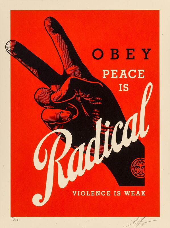 Shepard Fairey, ‘Radical Peace (Blue)’, 2021, Print, Screenprint in colors on speckled cream paper, Heritage Auctions