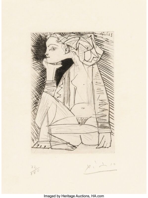Pablo Picasso, ‘Femme Assise en Tailleur: Geneviève Laporte’, 1969, Print, Etching and drypoint on japon nacré, Heritage Auctions
