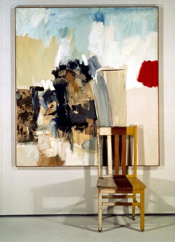 Robert Rauschenberg, ‘Pilgrim’, 1960, Combine: oil, graphite, paper, printed paper, and fabric on canvas with painted wood chair, Robert Rauschenberg Foundation