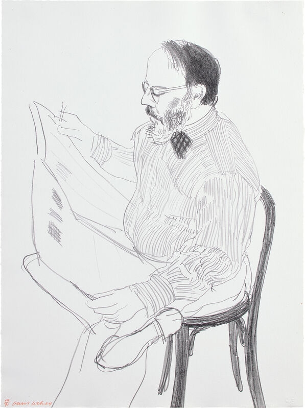 David Hockney, ‘Henry Reading Newspaper, from Friends’, 1977, Print, Lithograph, on Laurence Barker handmade paper, the full sheet., Phillips