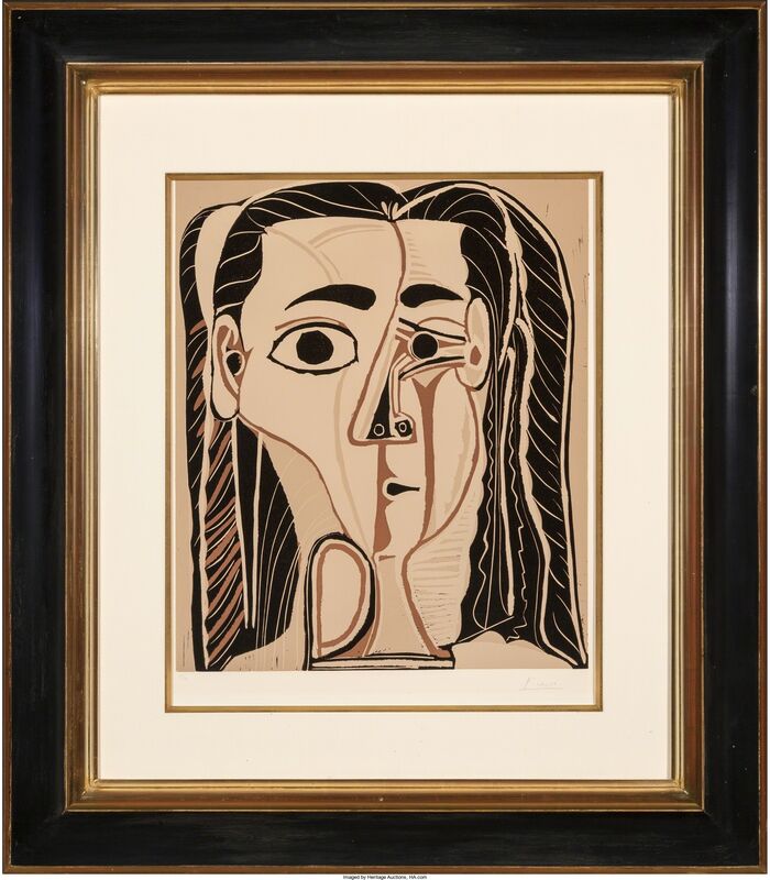 Pablo Picasso, ‘Jacqueline au bandeau de face (Grand tête de femme)’, 1962, Other, Linoleum cut in colors on Arches paper, Heritage Auctions