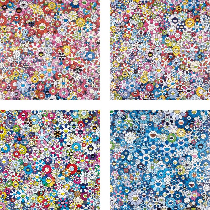 Takashi Murakami, ‘Shangri-La Pink; Bouquet of Love; Shangri-La Shangri-La Shangri-La; and Shangri-La Blue’, 2012-2016, Print, Four offset lithographs in colours, on smooth wove paper, the full sheets, Phillips