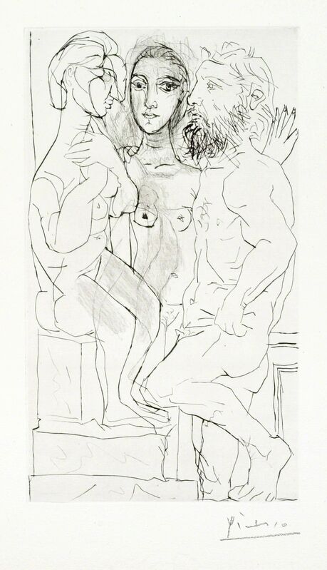 Pablo Picasso, ‘Sculpteur, Modele et Sculpture: Femme Assise’, 1933, Print, Original drypoint printed in black ink on Montval laid paper bearing the “Vollard” watermark., Christopher-Clark Fine Art