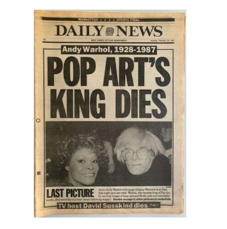 Andy Warhol, ‘"Warhol, The Prince of Pop Art Dies After Operation", NY Daily News  ’, 1987, Ephemera or Merchandise, News print, VINCE fine arts/ephemera