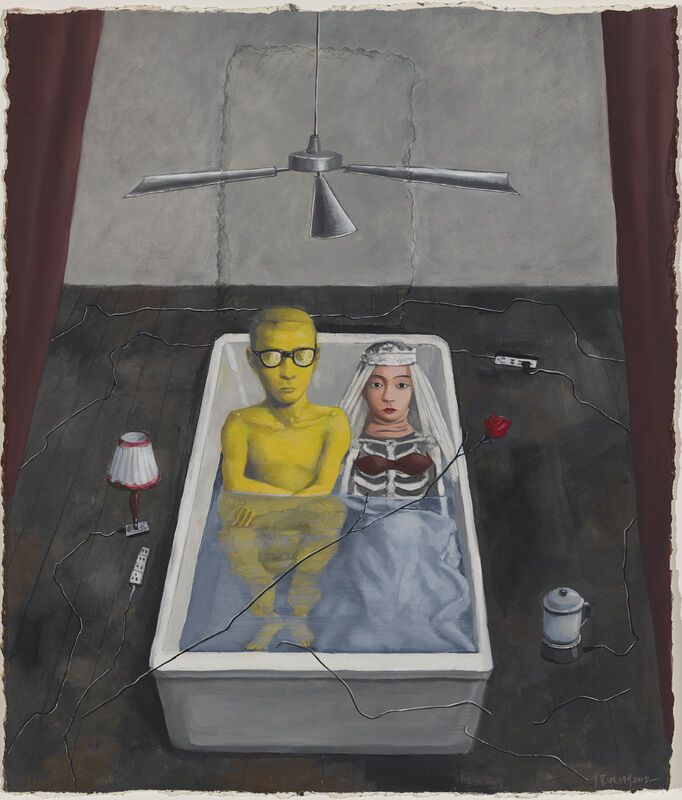 Zhang Xiaogang, ‘Small Bathtub’, 2018, Drawing, Collage or other Work on Paper, Oil on paper with collage, Pace Gallery