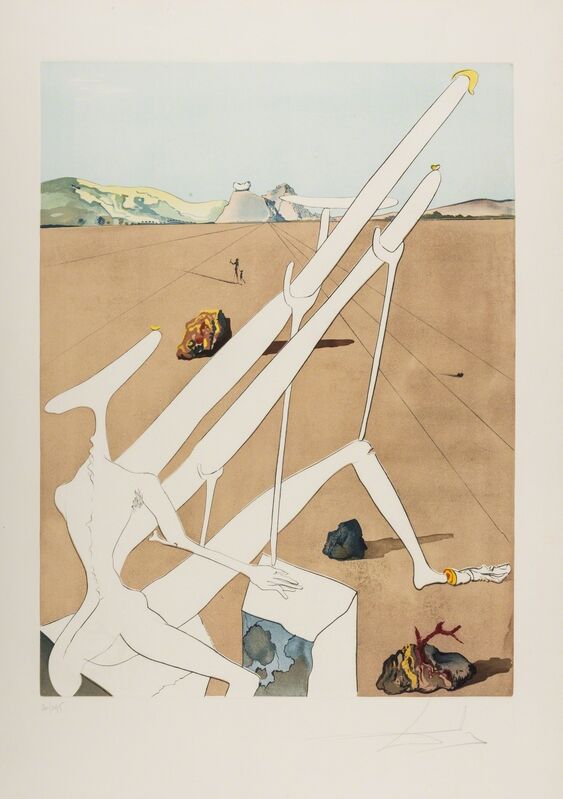 Salvador Dalí, ‘Martian Dali Equipped with a Holo-Electronic Double Microscope,the Conquest of the Cosmos (M.&L.644)’, 1974, Print, Etching with drypoint and lithograph printed in colours, Forum Auctions