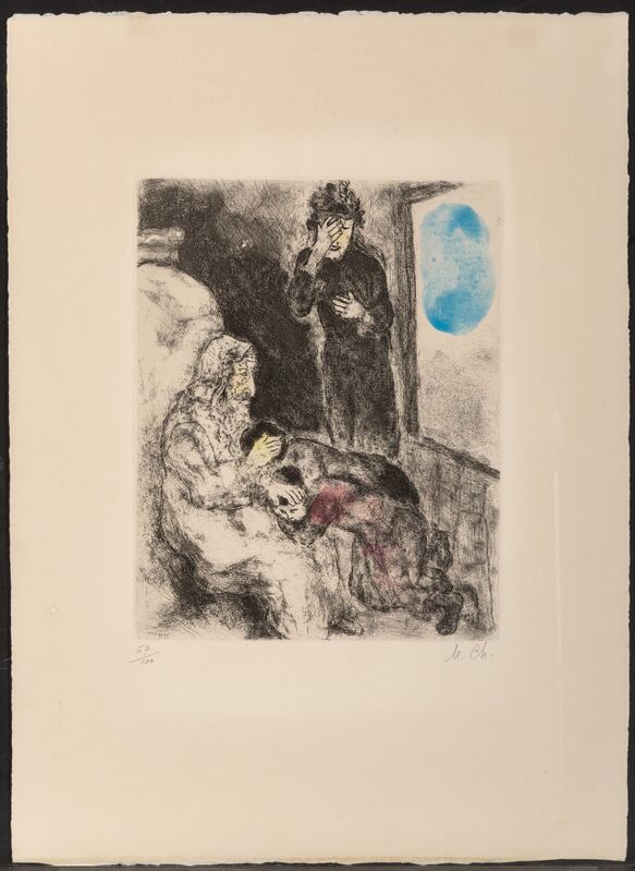 Marc Chagall, ‘Jacob blessing Joseph's sons, from Bible’, 1956, Print, Etching with hand coloring on Arches paper, Heritage Auctions