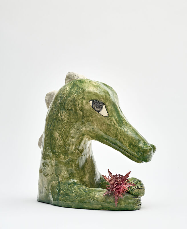 Clémentine de Chabaneix, ‘Crocodile with thistle’, 2020, Sculpture, Glazed ceramic and copper, Antonine Catzéflis