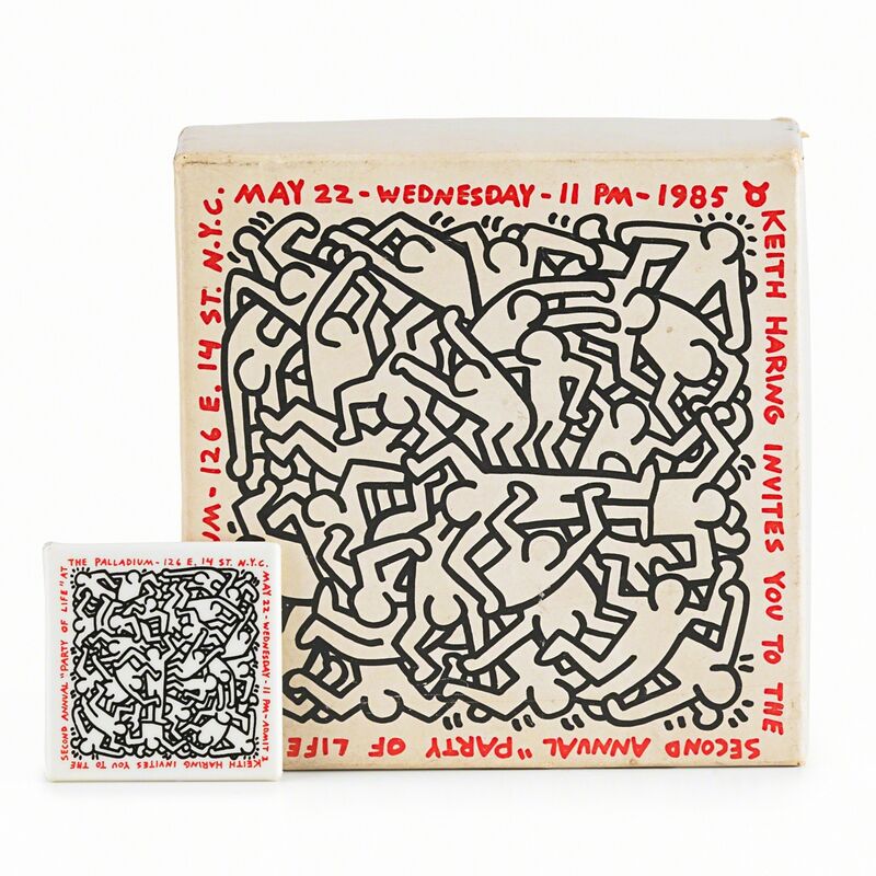 Keith Haring, ‘Party of Life (At the Palladium)’, 1985, Print, Screenprint in colors on Fruit of the Loom cotton tank shirt together with a puzzle and button, Rago/Wright/LAMA
