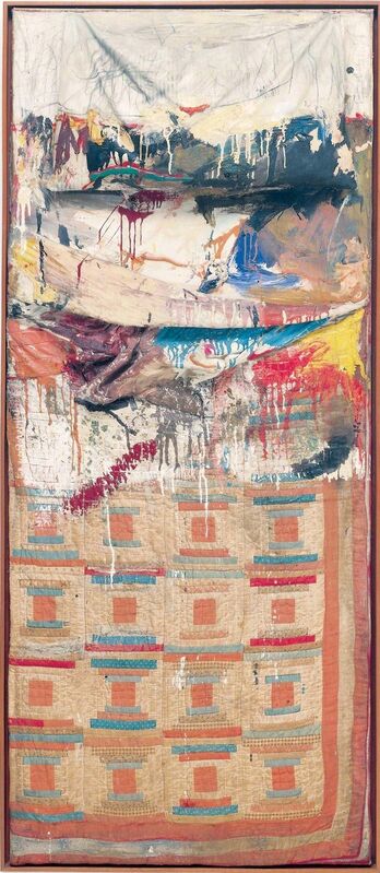 Robert Rauschenberg, ‘Bed’, 1955, Combine: oil and pencil on pillow, quilt, and sheet, mounted on wood support, Robert Rauschenberg Foundation