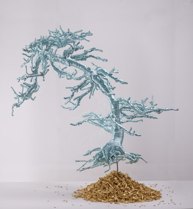 Lin Tianmiao, ‘Untitled (Bonsai Tree)’, 2012, Sculpture, Bonsai tree, threads, metal constructions, Galerie Lelong & Co.