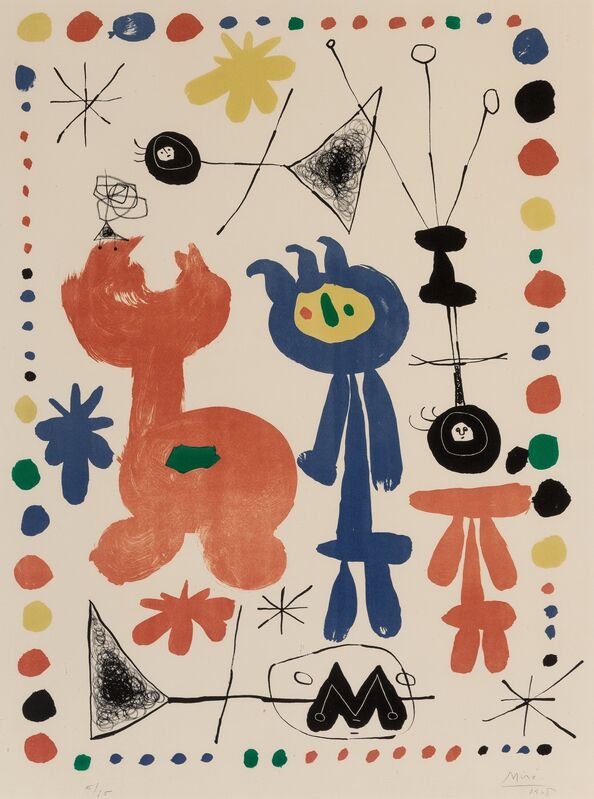 Joan Miró, ‘Figure and bird’, 1948, Print, Lithograph in colors on Rives BFK paper, Heritage Auctions