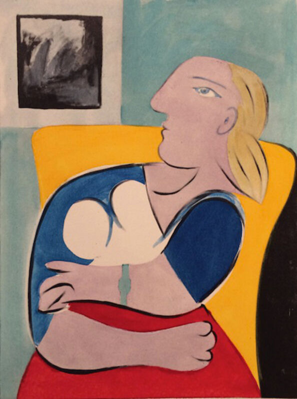 Pablo Picasso, ‘Donna Nella Poltrona Gialla’, 1955, Print, Hand-colored pochoir after Picasso painting, Dawson Cole Fine Art