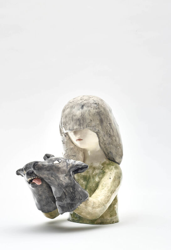 Clémentine de Chabaneix, ‘Girl with wolves’, 2020, Sculpture, Glazed ceramic, Antonine Catzéflis