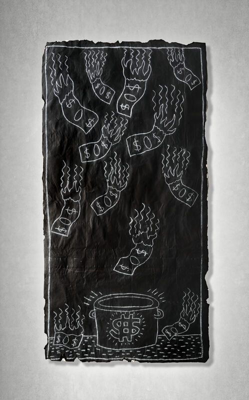 Keith Haring, ‘Untitled’, 1980s, Drawing, Collage or other Work on Paper, White chalk on black paper, Tate Ward Auctions