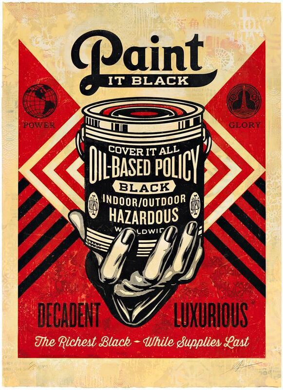 Shepard Fairey, ‘Paint it Black (Hand), HPM’, 2015, Other, Two-color relief print on hand-painted material, Pace Prints