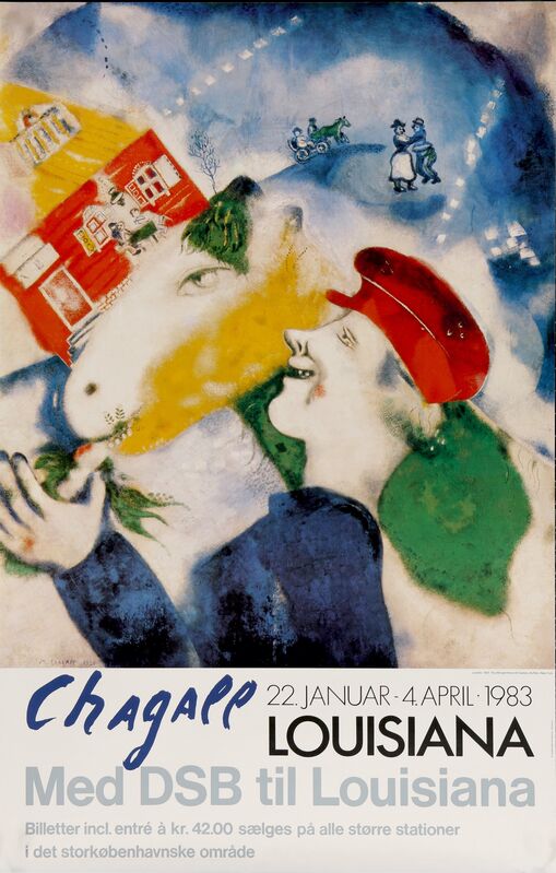 Marc Chagall, ‘Marc Chagall, Louisiana Museum of Modern art in Humlebaek, Denmark, MED DSB til Louisiana Poster’, 1983, Ephemera or Merchandise, Original Lithographic Museum Exhibition Poster, David Lawrence Gallery