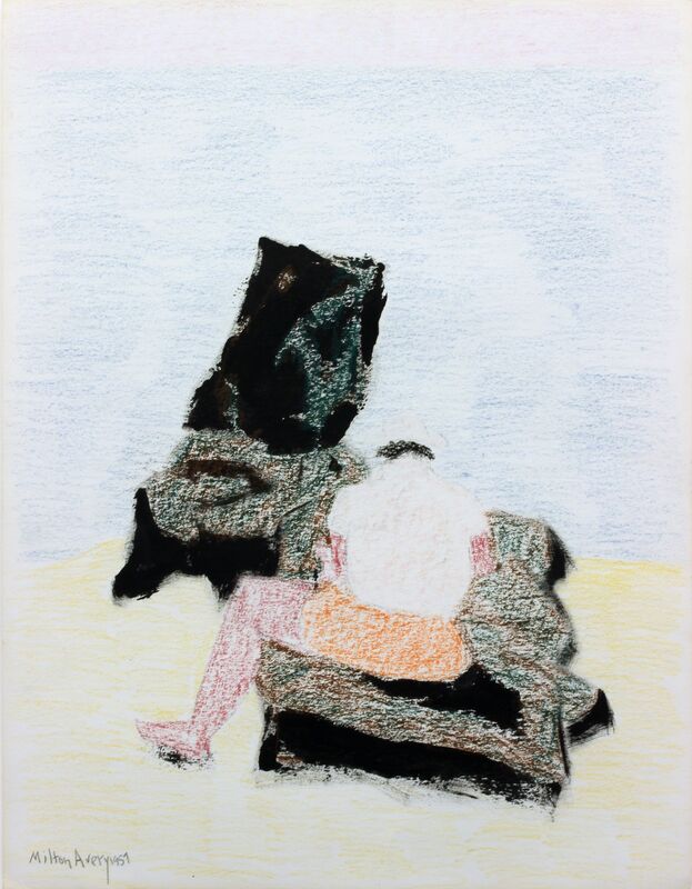 Milton Avery, ‘Sitting on Rocks at Water's Edge’, 1957, Drawing, Collage or other Work on Paper, Crayon, gouache on paper, Addison Rowe Gallery