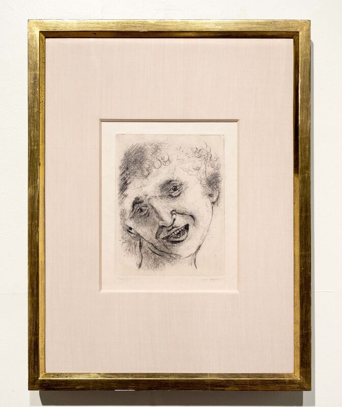 Marc Chagall, ‘Self Portrait with a Laughing Expression’, 1924-1925, Print, Etching and drypoint, Leslie Sacks Gallery
