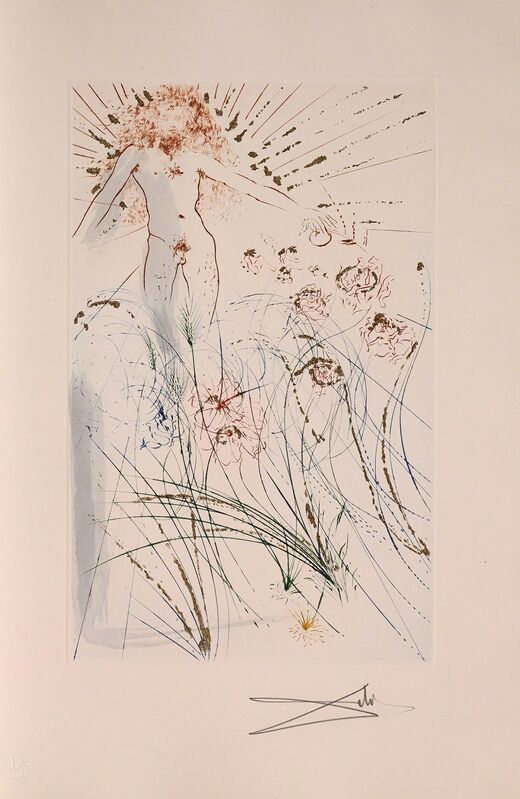 Salvador Dalí, ‘The Beloved Looks Forth Like a Roe (Song of Songs, Plate G)’, 1971, Print, Hand-signed etching and stencil with gilding, Martin Lawrence Galleries