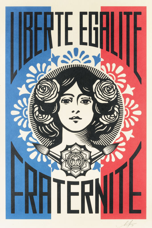Shepard Fairey, ‘Liberte, Egalite, Fraternite & Make Art Not War’, 2018, Print, Two offset lithographs in colours on cream Speckle Tone paper, Tate Ward Auctions