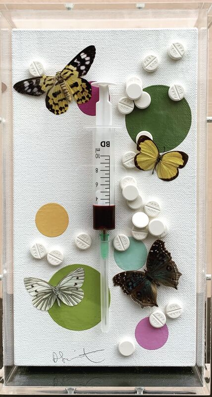 Damien Hirst, ‘Fun’, 2008, Mixed Media, Syringe needle, synthetic resin, butterflies, paracetamol pills and household gloss on canvas, Artsy x Seoul Auction